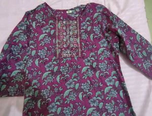 Printed Purple Cotton Kurti