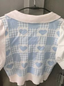 Blue Heart Plaid Top
