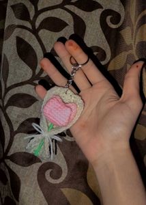 Pink Rose Crochet Keychain