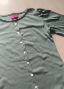 Olive Green Ribbed Button-Up Top