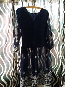 Embroidered Navy Dress