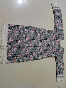 Floral Print Lace Trim Dress