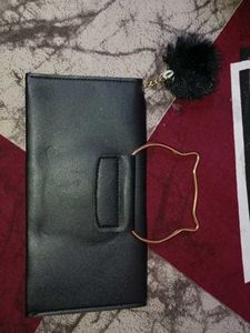 Black Studded Wallet with Pom