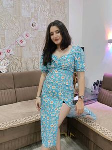 Summer Floral Print Side Slit Dress