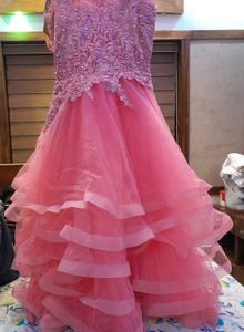 Pink Tulle Ruffled Gown