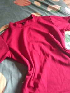 Red Mock Neck Short Sleeve Dress