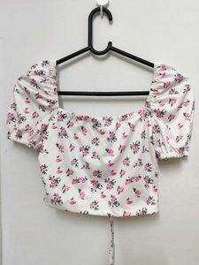 Floral Print Tie Front Top