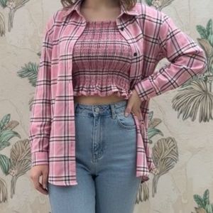 Pink Plaid Top & Shirt Set