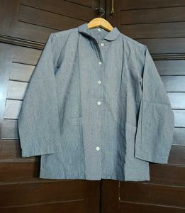 Women Grey Formal Pockets Button Down Shirt