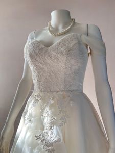 High low white organza-lace gown