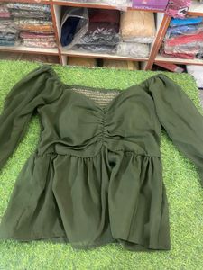 Olive Green Long Sleeve Top