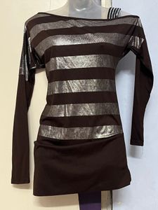 Pintrest Yk2 Glitter Striped Brown Dress