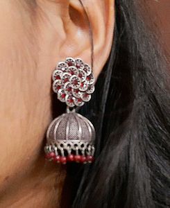 Oxidised Earring Jewellery With Red Stones