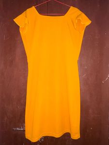 Mustard Dress with Ruffle Sleeves