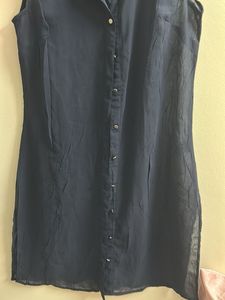 Women Sleeveless Solid A-line Dress