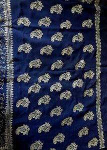 Elegant Navy &amp; Silver Embroidered Fabric New