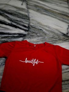 Red &#39;Beautiful&#39; Crop Teshirt