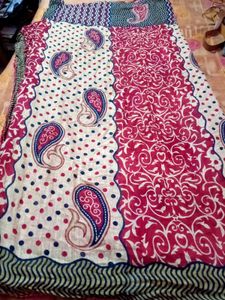 Red &amp; Blue Printed Cotton Saree