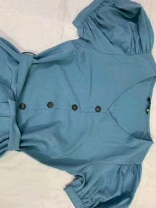 Cute Blue Puff Sleeve Dress