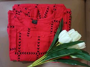 Red A-line Rayon Kurta Of Size 42(XL)