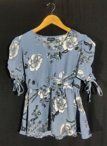 Pastel Blue Floral Printed Top (Women)