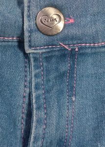Cute Blue Denim With Floral Embroidery