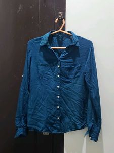 Blue Button-Down Loose Fit Top