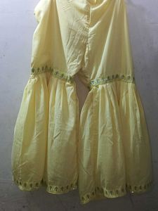 Yellow Embroidered Kurti with Ruffle Sleeves