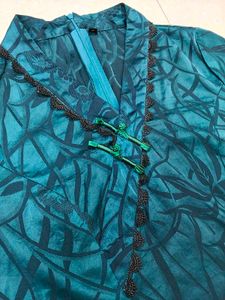 Teal Black-Lace Wrap Maxi Nighty