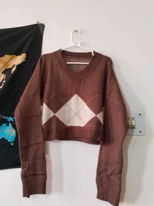 Brown Stylish Cropped Sweater