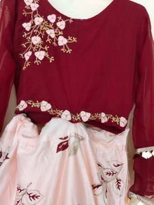 Elegant Maroon &amp; Pink Floral Dress 10/10