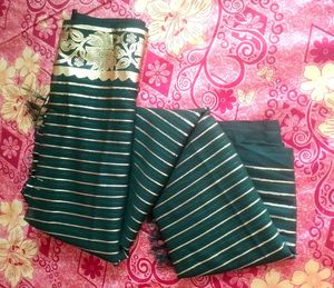 Elegant Green Striped Saree ,no blouse piece