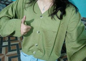 Olive Green Puff sleeve Cardigan