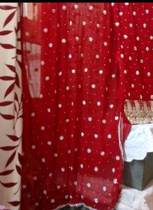 Red Suit Beautiful Pearls Heavy Work 3pice Set