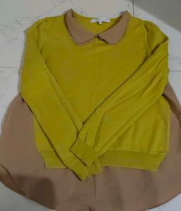 Yellow & Beige Peter Pan Collar Top