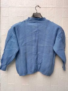 New With Tag Korean ruffled Stylish Blue Knit Swea