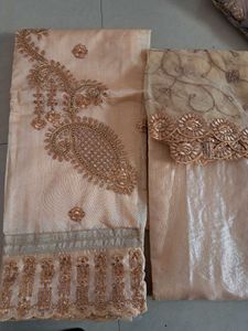 Cream And Gold 3pc Suit Unstitched