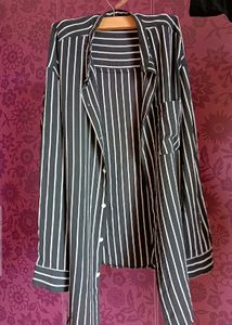 Black And White Striped Oversized Shirt For Woman