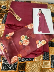 New Plain Wine Color Saree
