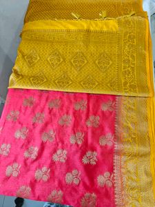 Elegant Pink &amp; Gold Saree with blouse piece