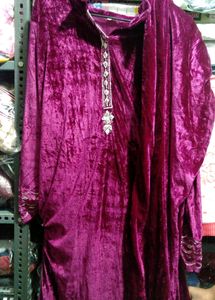 Wine Colour Velvet Shanil Suit
