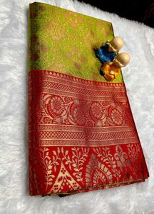 Elegant Green & Red Banarasi Saree