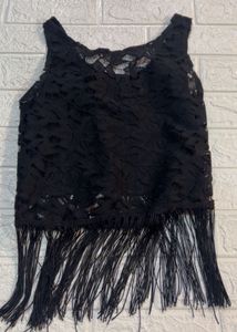 Black Fringe Lace Tank Top