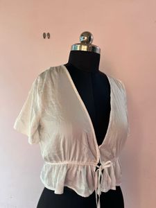 White Tie-Front Top