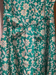 Green Floral golden Print Stylish Dress