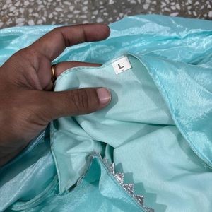 Girls Flare Aqua Party Dress With Duptta