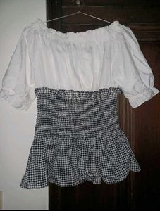Off-Shoulder Checkered Top