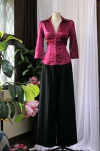 Elegant Magenta Satin Corset Shirt