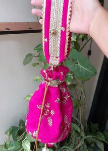 Pink Embroidered potli bag