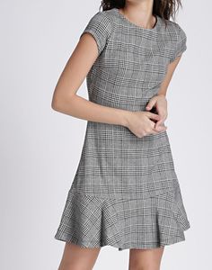Plaid Ruffle Hem Mini Dress